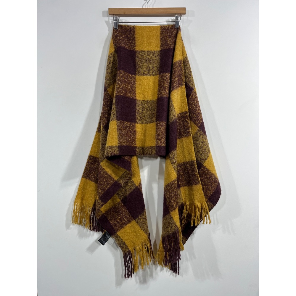 HM Oversized Academia Retro Preppy Buffalo Check Scarf Boho Fringed Blanket Knit